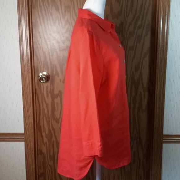 Chico's Vibrant Orange Blouse, Linen, Casual, Comfort, 3/4 Sleeves - Picture 9 of 9